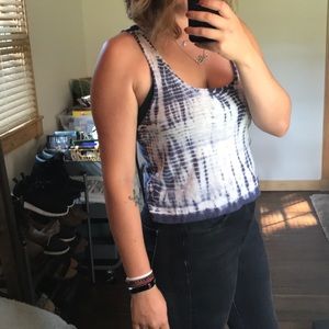 Blue Tye Dye Crop Top w/ Distressed Back